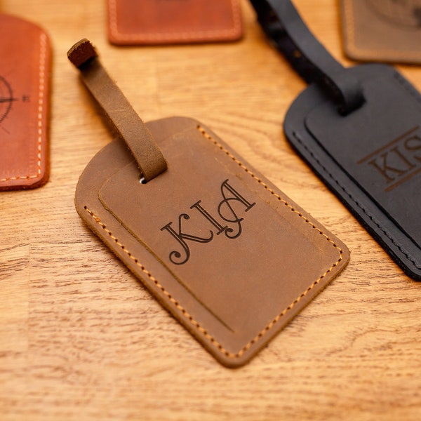 Leather Luggage Tags Personalized with Company Logo, Engraved Luggage Tag With Contact Card Leather Travel Bag, Wedding Anniversary