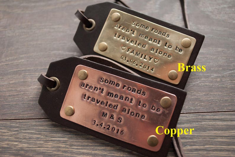 luggage tag stamp letters message, Personalized Leather luggage tag with name and address, luggage tag custom design, Unique luggage tags brass leather laces