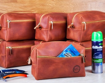 Christmas Gift Toiletry Bag, Personalized Leather Dopp Kit, Engraving Men's Travel Bag, Men's Shaving Bag, Customized Groomsmen Dopp Kit
