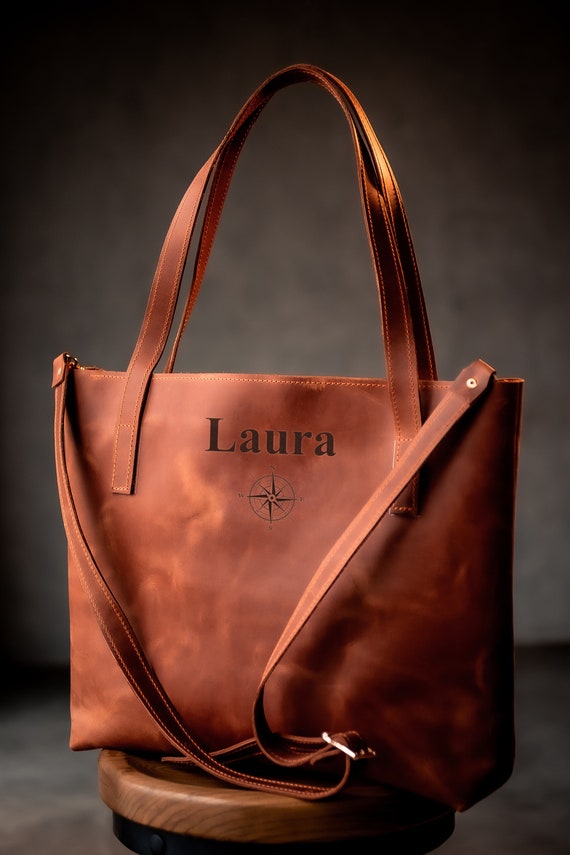 Personalized Leather Tote Bag Brown Tote Bags for Women Etsy