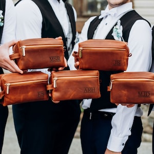 Personalized Leather Toiletry Bag: Engraved Dopp Kit, Groomsmen Gift