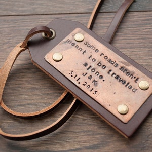 Personalized Leather Luggage Tag: Custom Engraved Brass Plate, Handmade in USA