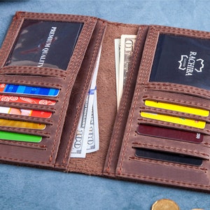Billetera Larga de Cuero Personalizada, Tarjetero para él, Billetera Personalizada, Billetera Larga de Cuero Grabada para Mujer Azul, Billetera para Él Marrón