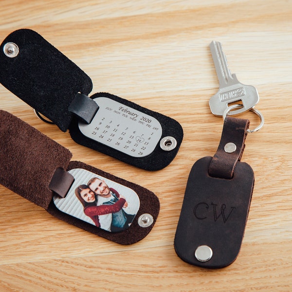 Leather Key Fob, Custom photo keychain, Gift for boyfriend, picture key chain, key fob leather, birthday keychain, birthday gift