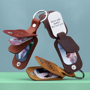 Personalized Leather Photo Keychain, First Father's Day Gift