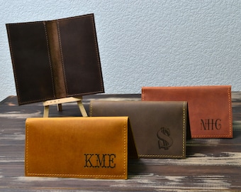 Personalized Leather Checkbook Cover: Custom Engraved Wallet