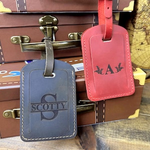 Personalized Leather Luggage Tag, Custom Engraved Travel Bag Tag