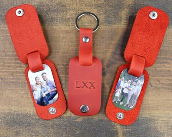 Personalized Leather Photo Keychain - Grandpa Gift - Custom Engraved