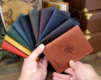 Personalized Leather Passport Cover & Luggage Tag Set - Custom Hot Stamped Travel Wallet