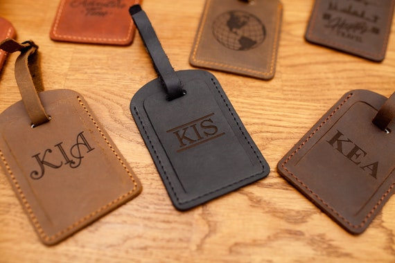 Personalized Leather Luggage Tag, Custom Engraved Travel Tag, Wedding Favor Gift, Groomsmen Gift, Custom Name Tag, Travel Gift, Gift Box
