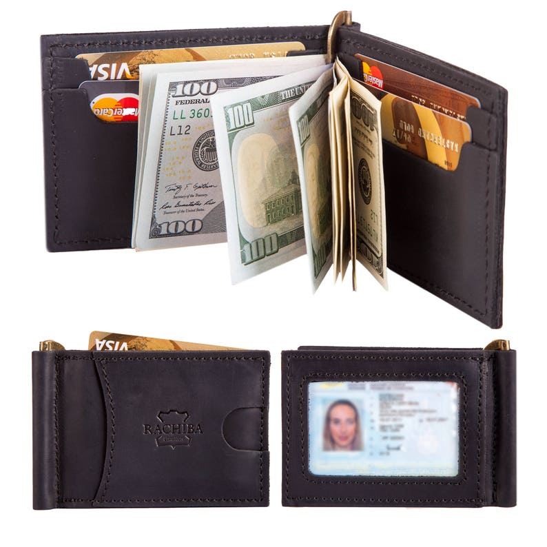 Leather Bifold Mens Money Clip Wallet Thin Minimalist Front Etsy - image 0