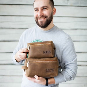 Leather Dopp Kit: Personalized Travel Toiletry Bag, Groomsmen Gift