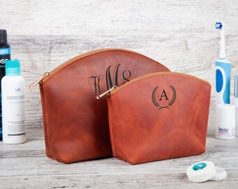 Leather Purse, Genuine Leather Makeup Bag, Personalized Leather Makeup Bag, Bridesmaid Gift Makeup Bag, Cosmetics Bag, Gift for Girlfriend
