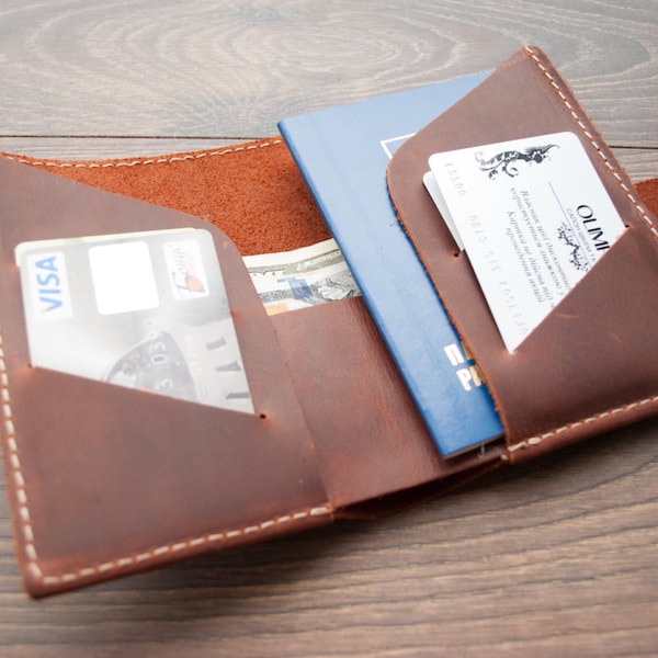 Handmade Leather Passport Wallet: Personalized Travel Wallet, Groomsmen Gift