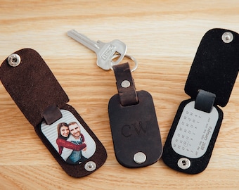 Personalized Leather Photo Keychain – Custom Boyfriend Gift