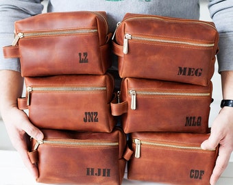 Groomsmen Gift SET of 6 or only 1 groomsmen proposal mens toiletry bag groomsman gift, leather dopp kit groom gift bag, best man gift