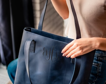 Handmade Leather Tote Bag: Personalized Work Shoulder Bag