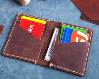 Personalized Distressed Leather Bifold Wallet: Handmade Italian Leather