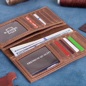 Billetera larga de cuero personalizada, Billetera larga de cuero genuino personalizable, Tarjetero para él, Billetera para tarjetas de crédito, Estuche para tarjetas de débito