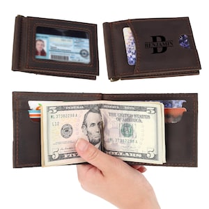 Portefeuille en cuir à pinces à billets personnalisé, cadeau Saint-Valentin pour lui, cadeau garçons d'honneur, porte-cartes portefeuille, pinces à billets pour homme, cadeaux de fête des pères