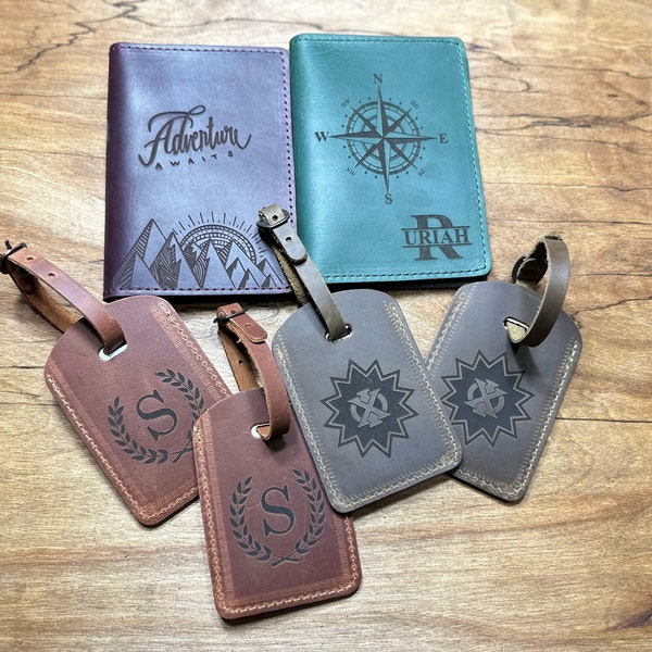 Leather passport cover personalized, Leather Passport holder, Luggage tags personalized, Leather luggage tags, Personalized travel gift