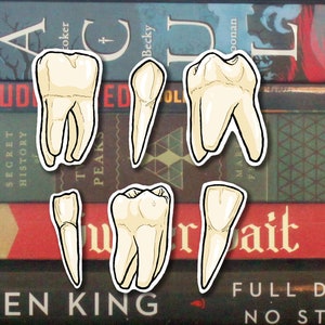 Sheet of Six Human Teeth Tooth Vinyl Stickers | Water Bottle Decals, Laptop Decals, Vinyl Sticker for Cars