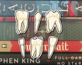 Sheet of Six Human Teeth Tooth Vinyl Stickers | Water Bottle Decals, Laptop Decals, Vinyl Sticker for Cars