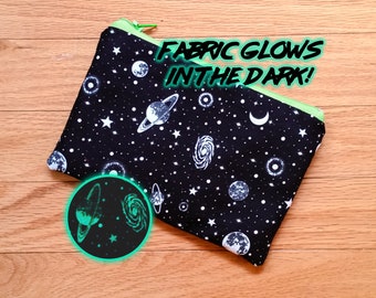 Glow in the Dark Stars and Space Handmade Zipper Pouch | Zipper Bag |  Cosmetic Bag | Makeup Pouch | Organizer Pouch | OOAK | Hand Sewn