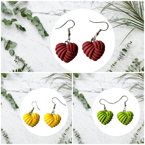 Knit Hearts Dangle Earrings, Heart Earrings, Heart Dangle Earrings, Valentine Earrings, Dangle Earrings, Unique Earrings, Statement Earrings