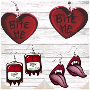 Halloween Earrings, Horror Earrings, Creepy Earrings, Valoween Earrings, Valentines Earrings, Goth Earrings, Unique Earrings, Vampire