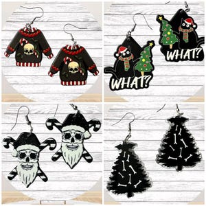 Christmas Creepy Dangle Earrings, Spooky Christmas Earrings, Statement Earrings, Dangle Earrings, Goth Christmas Earrings, Goth Earrings