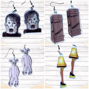 Christmas Movie Earrings, Christmas Earrings, Holiday Movie Earrings, Santa Earrings, Bunny Suit, Leg Lamp Earrings,
