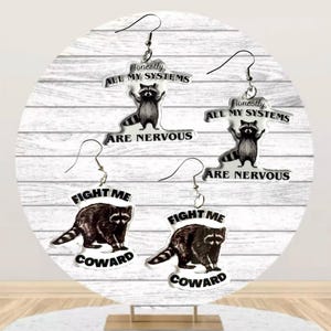 Animal Earrings, Raccoon Earrings, Aggressive Earrings, Unique Earrings, Fun Earrings, Statement Earrings, Funny Earrings, Feral Earring