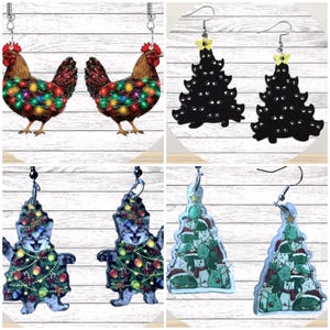 Christmas Cats Earrings, Cat Lights Earrings, Christmas Cat, Christmas Earrings, Unique Earrings, Statement Earrings, Cat Tree Earrings