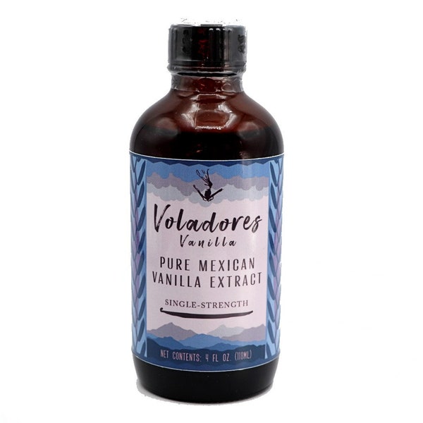 Single-Strength PURE Mexican Vanilla Extract - 4 oz. bottle - Voladores Vanilla