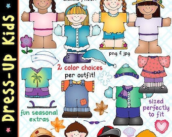 Habillage pour enfants, poupées en papier imprimables et images clipart numériques pour filles et garçons