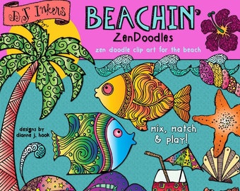 Beach Fun Zen-Doodles Clip Art Download