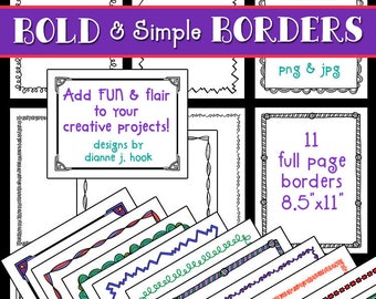 Bold and Simple Borders Clip Art - 11 decorative borders in black & white and color by DJ Inkers