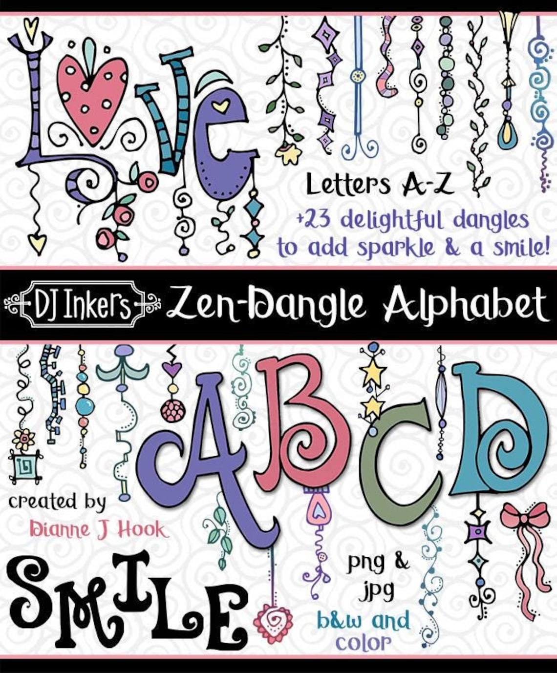 Zen-doodle Dangles Clip Art Alphabet - Monogram Letters and 23 ...