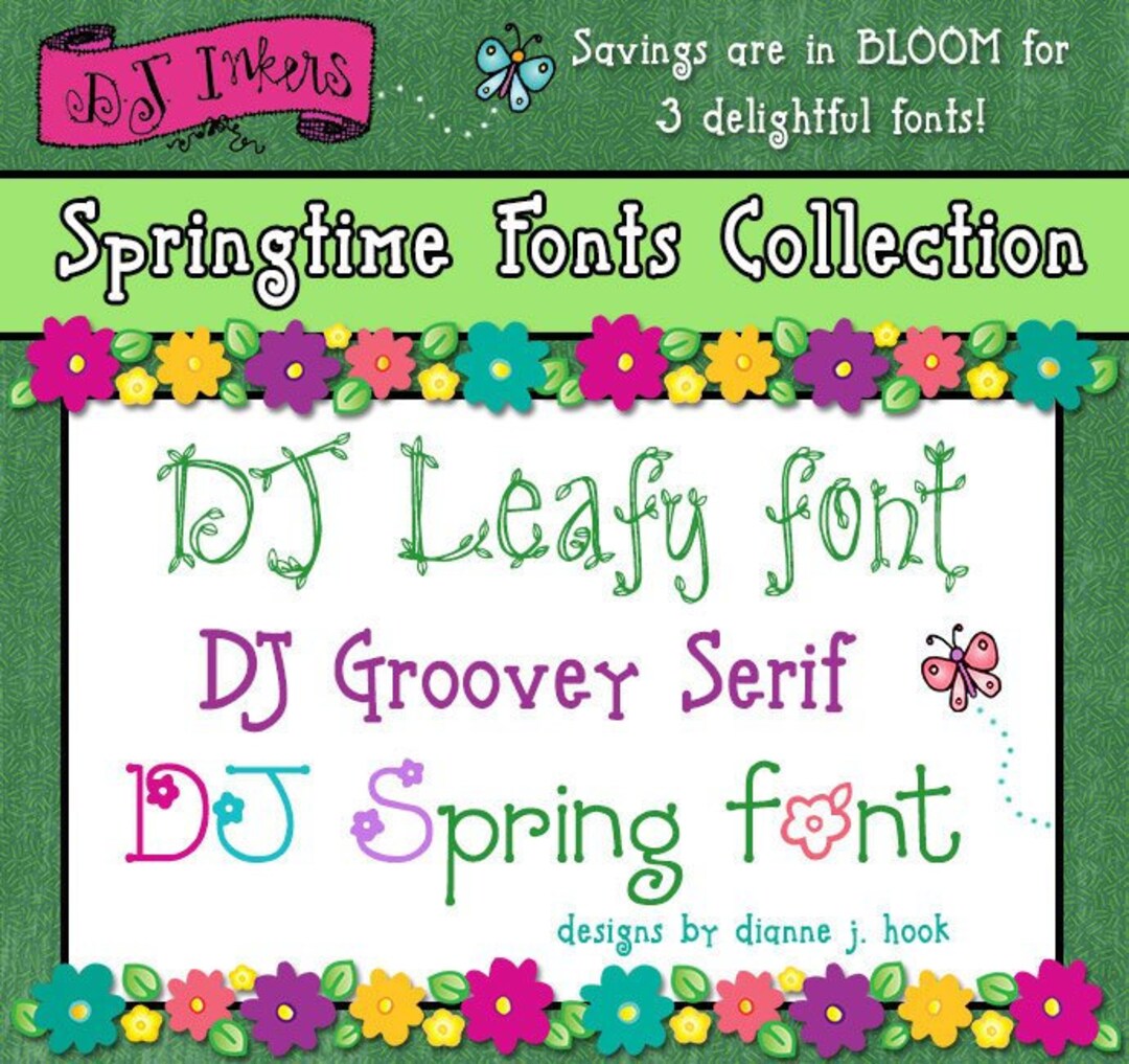 Springtime Fonts Collection 3 Cute Fonts for Spring With Hand Drawn ...