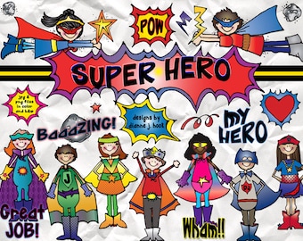 Super Hero Clip Art by DJ Inkers - Kids Clipart Superheroes and Comic Strip Fun