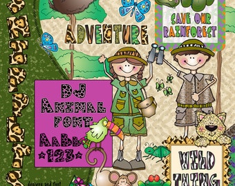 Rain Forest Snippets Clip Art, Font & Printables