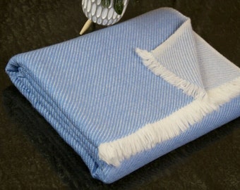 Oversized Wool Shawl Sky Blue Throws Reversible Meditation Blanket Travel Wrap Handwoven Nepal