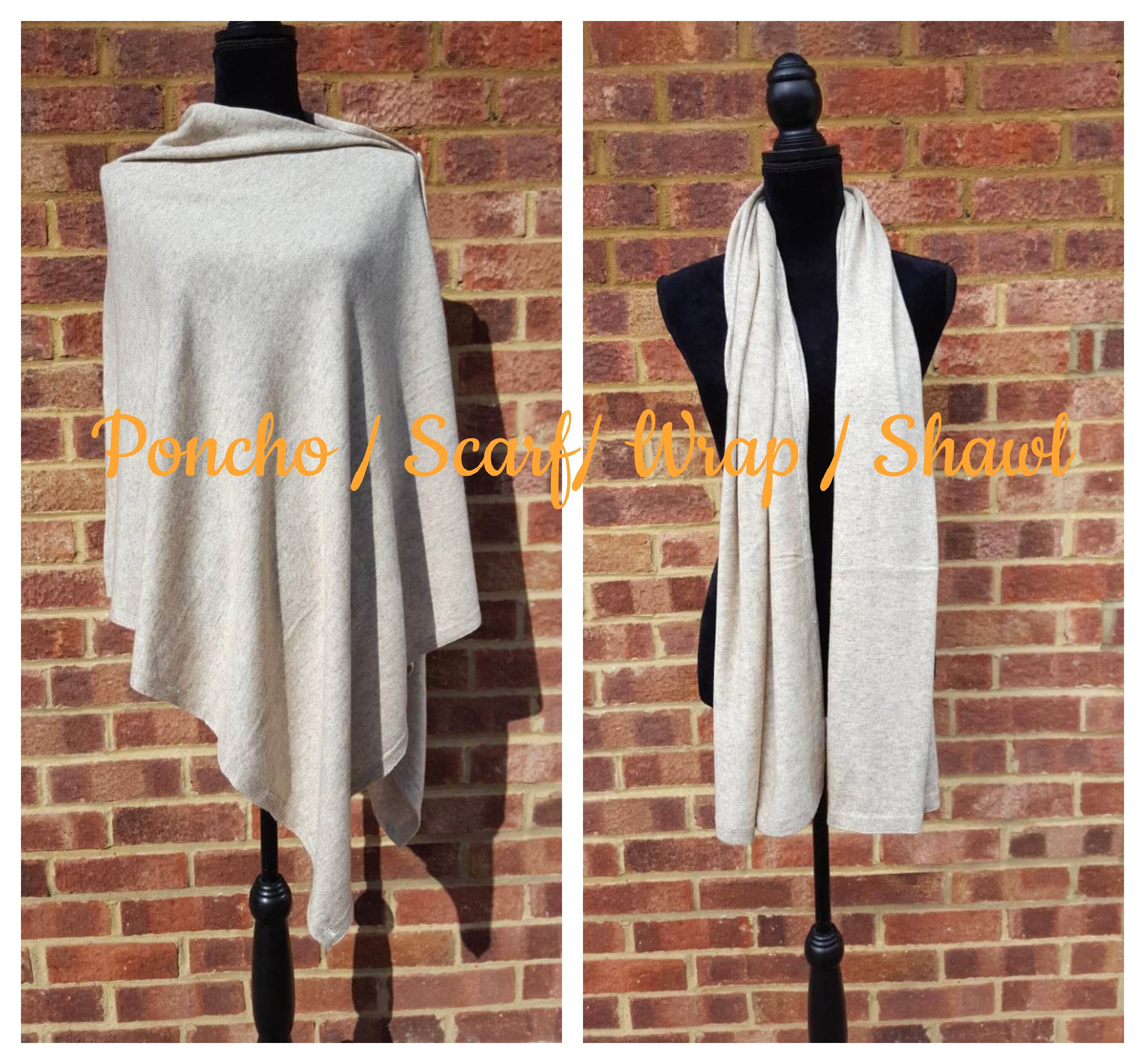 Image of Cashmere Poncho Wrap Ladies Scarf Pashmina Cape Buttoned Travel Blanket One Size
