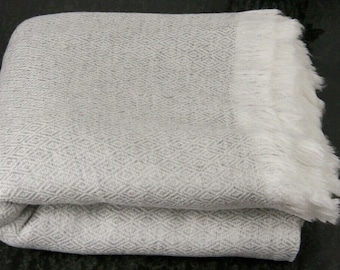 Handwoven Light Grey Wool Blanket Scarf: Nepal Pashmina Travel Wrap