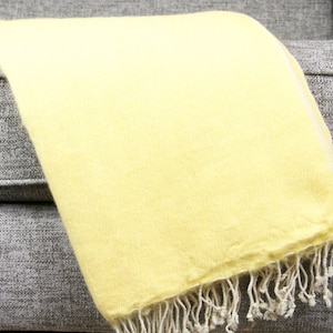 Yellow Yak Wool Blend Blanket Warm Travel Wrap Woollen Blanket Handmade Large Shawl Nepal Meditation Wrap