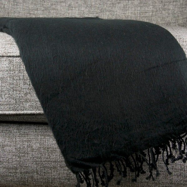 Schwarze Yak Wolle Decke Überwurf Schal Wrap Großer Schal Sofa Couch Meditation Meditation Schal Handmade