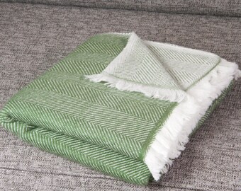 Green Cashmere Bed Throw Wrap Large Pashmina Shawl Blanket Reversible Herringbone Sofa Couch Handwoven Nepal Warm Thick