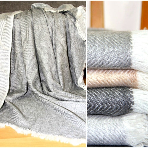 Reversible Cashmere Throws Blanket Grey Wrap shops Scarf Herringbone Soft Warm Handwoven Large Pashmina Shawl Sofa Couch Bed