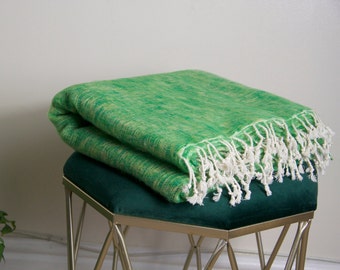 Green Yak Wool Large Shawl Blend Blanket Travel Wrap Blanket Handwoven Nepalese Wrap